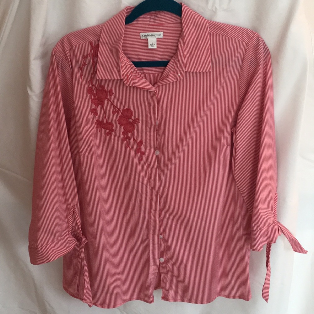 Croft & Barrow Blouse Red n White Stripped Top